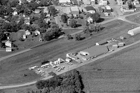 Aerial view, fertilizer company and surrounding area, Darfur Minnesota, 1969