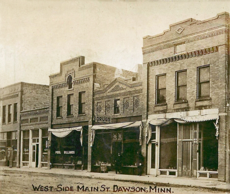 West side of Main Street, Dawson Minnesota, 1914