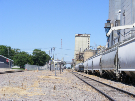 Railroad tracks and soybean processing plant, Dawson Minnesota, 2014