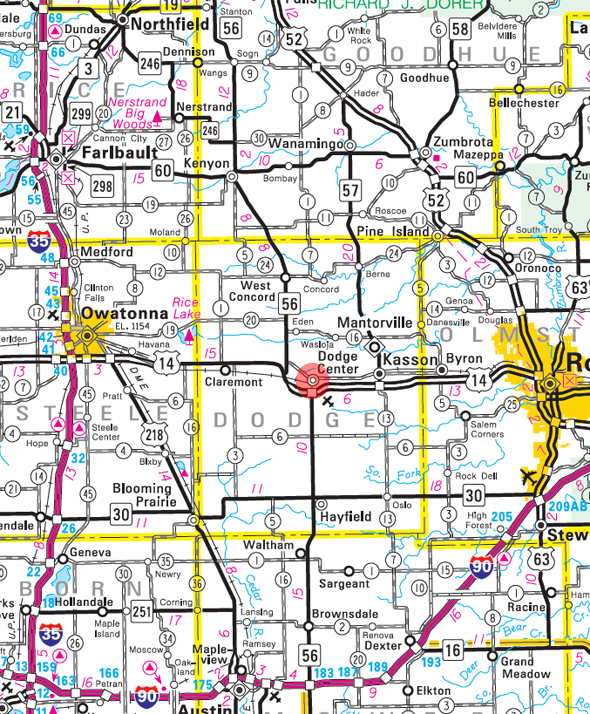 Minnesota State Highway Map of the Dodge Center Minnesota area