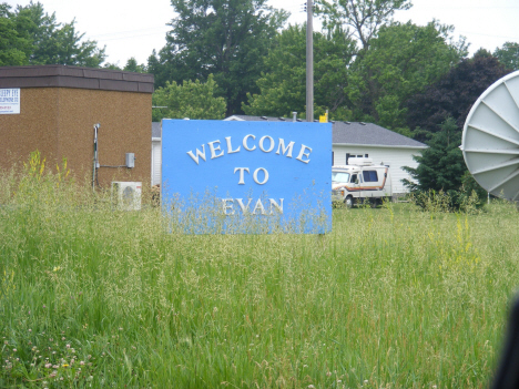 Welcome sign, Evan Minnesota, 2011