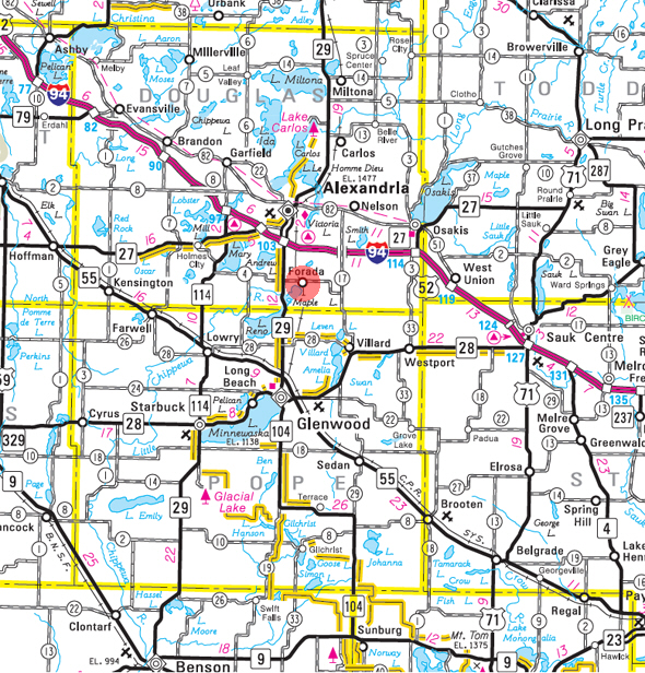 Minnesota State Highway Map of the Forada Minnesota area