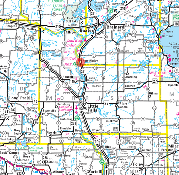 Minnesota State Highway Map of the Fort Ripley Minnesota area
