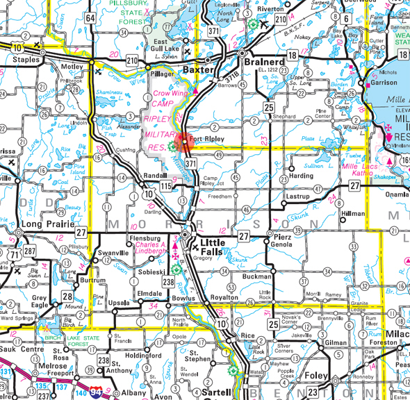 Minnesota State Highway Map of the Fort Ripley Minnesota area