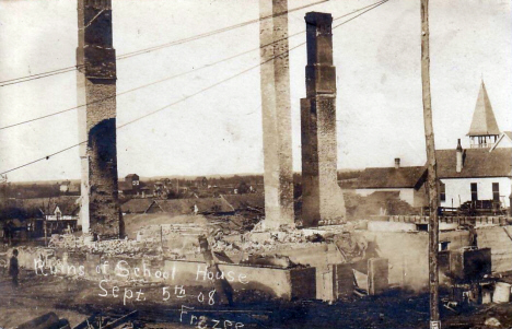 Ruins of Public School after Fire, Frazee Minnesota, 1908