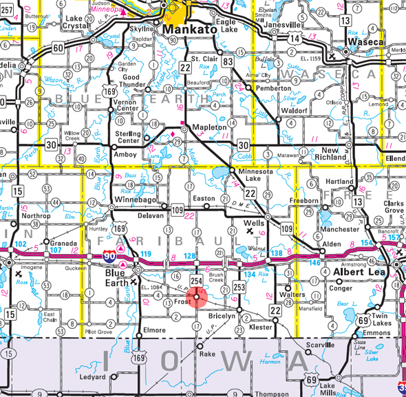Minnesota State Highway Map of the Frost Minnesota area