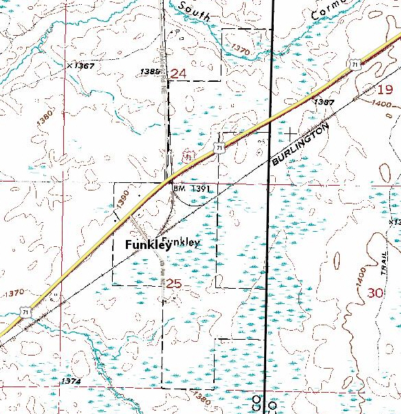 Topographic map of the Funkley Minnesota area