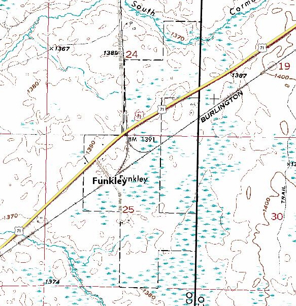 Topographic map of the Funkley Minnesota area