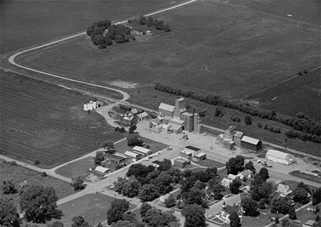 Aerial view, Elevator and surrounding area, Garvin Minnesota, 1983