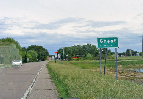 City limits and population sign, Ghent Minnesota, 2011