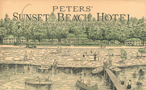 Peters' Sunset Beach Motel on Lake Minnewaska, Glenwood Minnesota, 1943