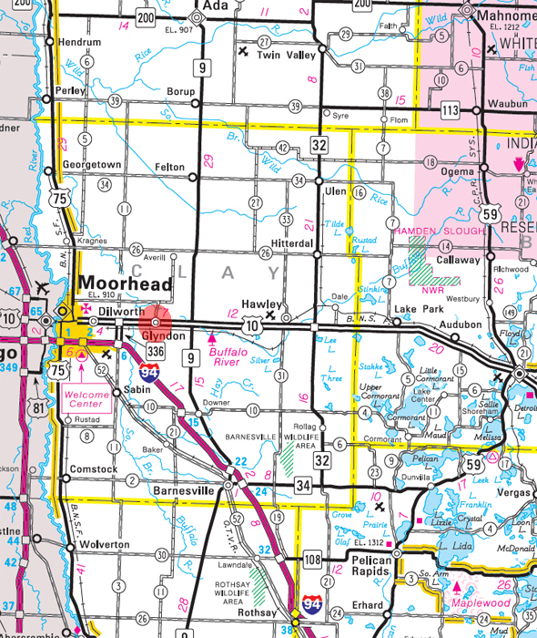 Minnesota State Highway Map of the Glyndon Minnesota area