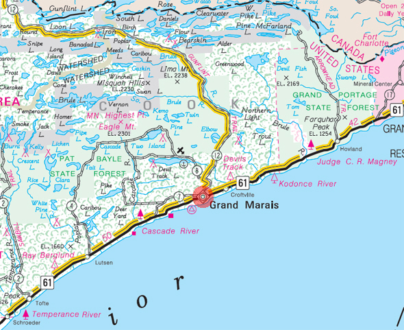 Minnesota State Highway Map of the Grand Marais Minnesota area