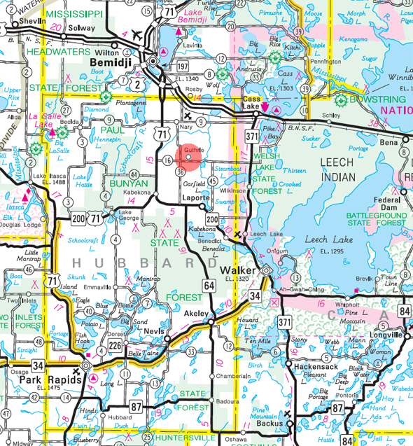 Minnesota State Highway Map of the Guthrie Minnesota area