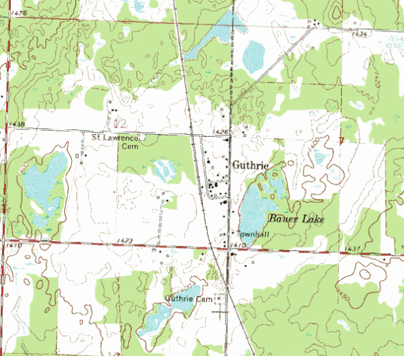 Topographic map of the Guthrie Minnesota area