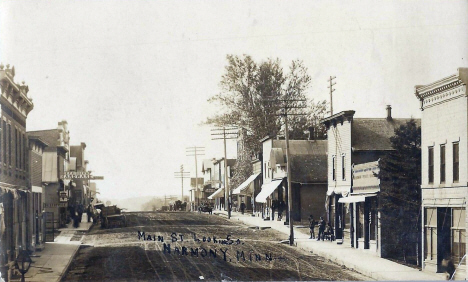 Main street looking south, Harmony Minnesota, 1908