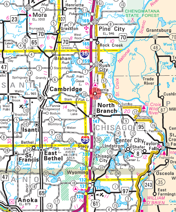 Minnesota State Highway Map of the Harris Minnesota area 