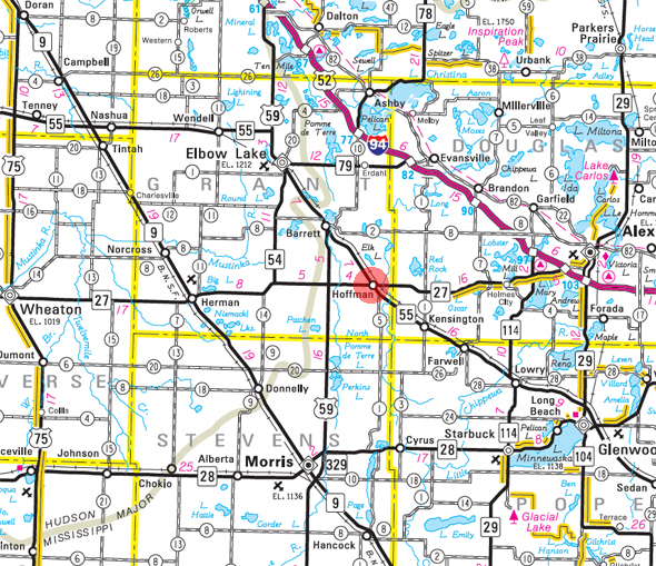 Minnesota State Highway Map of the Hoffman Minnesota area