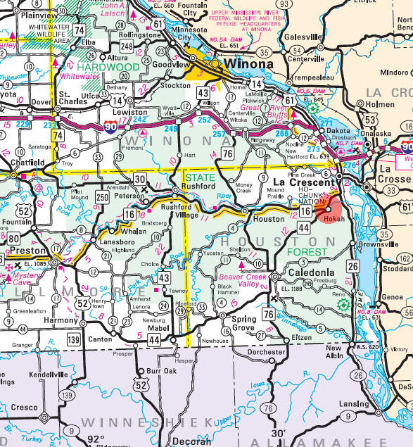 Minnesota State Highway Map of the Hokah Minnesota area 