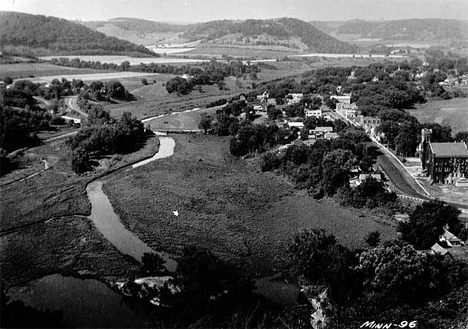 Aerial view of the Root Valley and the village of Hokah Minnesota, 1936