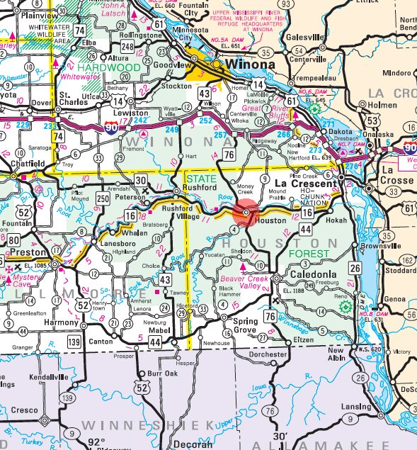 Minnesota State Highway Map of the Houston Minnesota area 