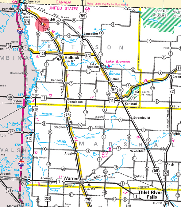 Minnesota State Highway Map of the Humboldt Minnesota area 
