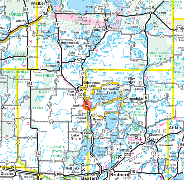Minnesota State Highway Map of the Jenkins Minnesota area