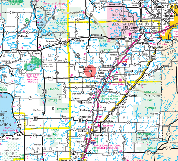 Minnesota State Highway Map of the Kettle River Minnesota area
