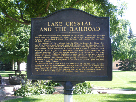 Historical marker, Lake Crystal and the Railroad, Lake Crystal Minnesota, 2014