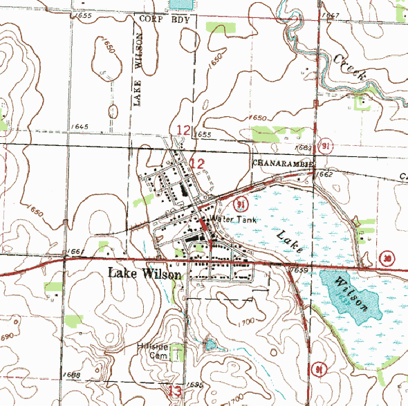 Topographic map of the Lake Wilson Minnesota area