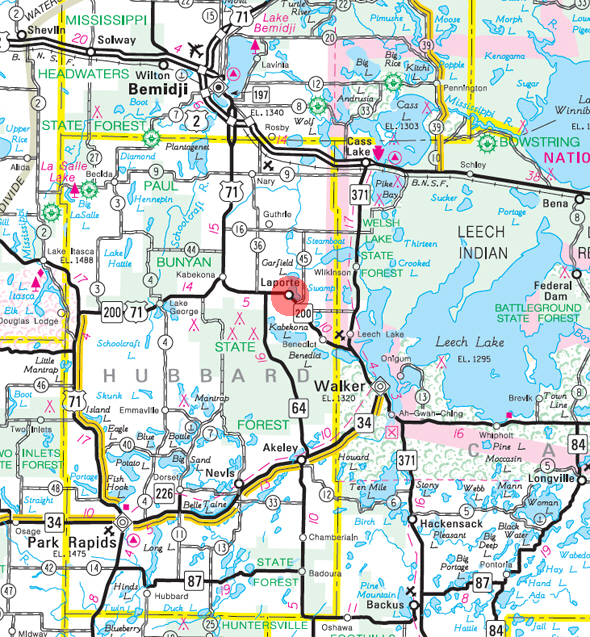 Minnesota State Highway Map of the Laporte Minnesota area