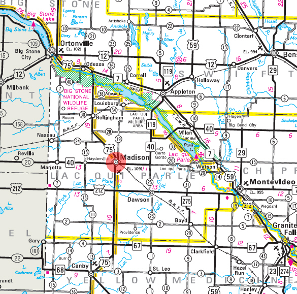 Minnesota State Highway Map of the Madison Minnesota area 