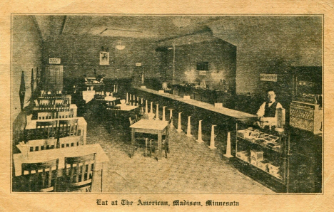 Interior of the American Restaurant, Madison Minnesota, 1920's