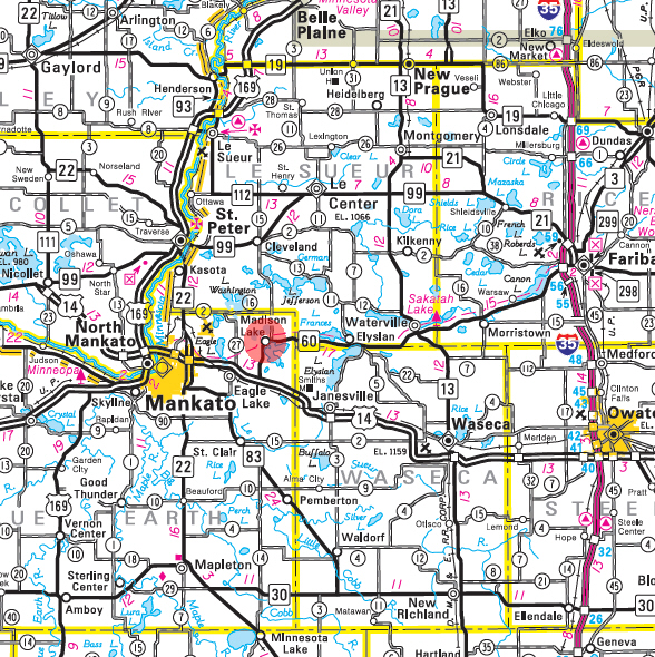 Minnesota State Highway Map of the Madison Lake Minnesota area 