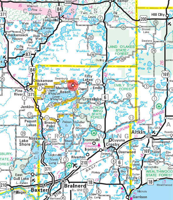 Minnesota State Highway Map of the Manhattan Beach Minnesota area