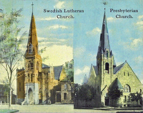 Swedish Lutheran Church and Presbyterian Church, Mankato Minnesota, 1914