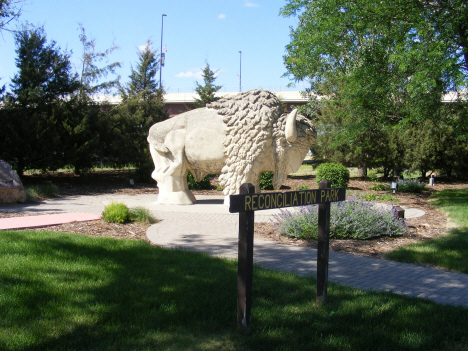 Buffalo statue in Reconciliation Park, Mankato Minnesota, 2014