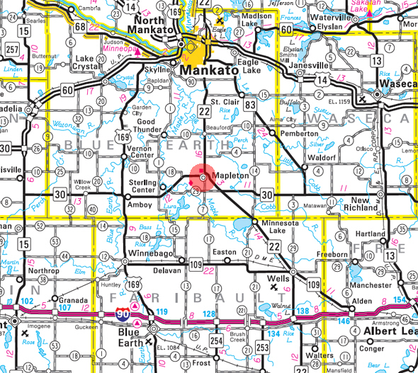 Minnesota State Highway Map of the Mapleton Minnesota area 