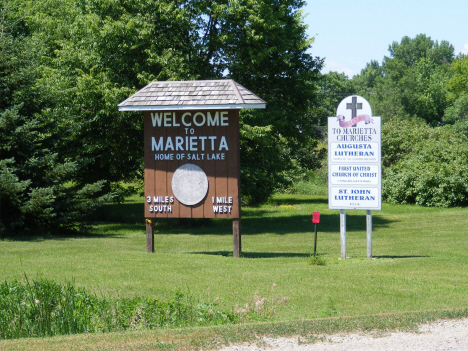 Welcome sign, Marietta Minnesota, 2014