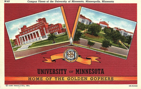 Student Union and Mall at University of Minnesota, Minneapolis Minnesota, 1940