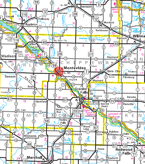 Minnesota State Highway Map of the Montevideo Minnesota area 