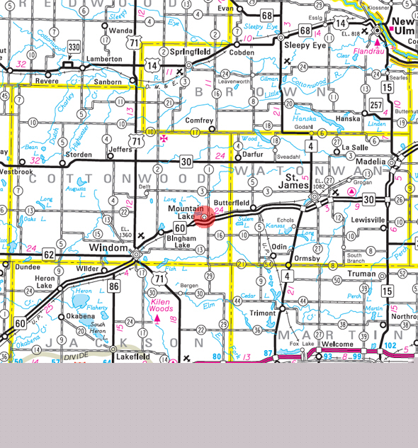 Minnesota State Highway Map of the Mountain Lake Minnesota area