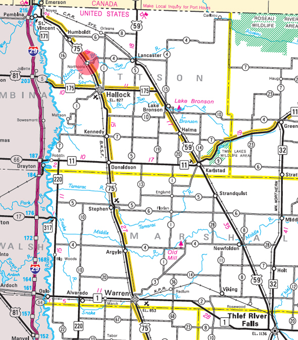 Minnesota State Highway Map of the Northcote Minnesota area 