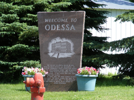 Welcome sign, Odessa Minnesota, 2014