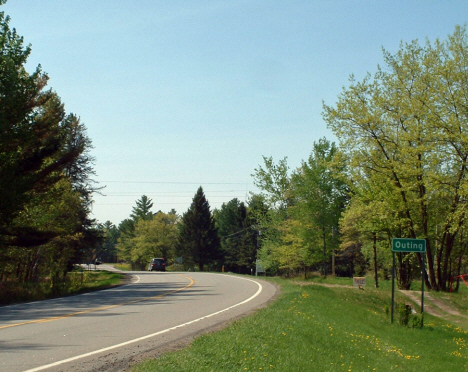 Road sign entering Outing Minnesota on State Highway 6, 2007