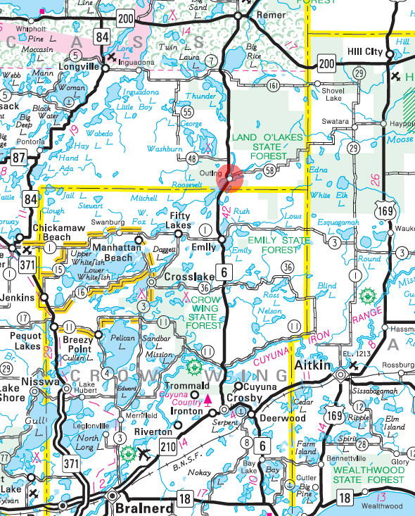 Minnesota State Highway Map of the Outing Minnesota area