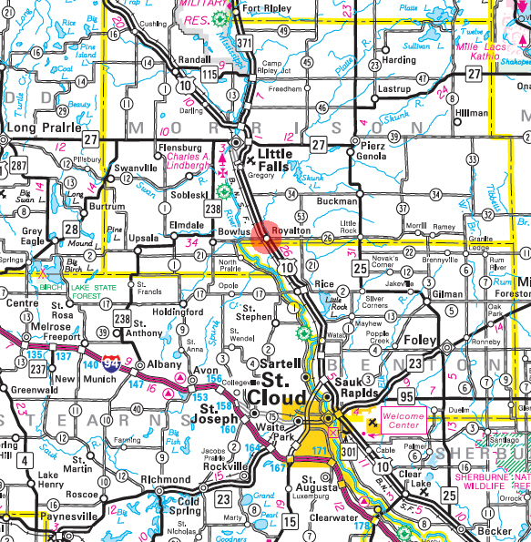 Minnesota State Highway Map of the Royalton Minnesota area 