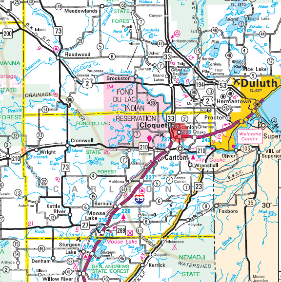 Minnesota State Highway Map of the Scanlon Minnesota area