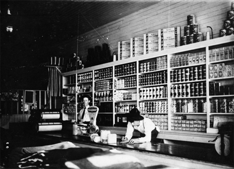 Interior, Marcus Nelson grocery store, Tamarack Minnesota, 1910