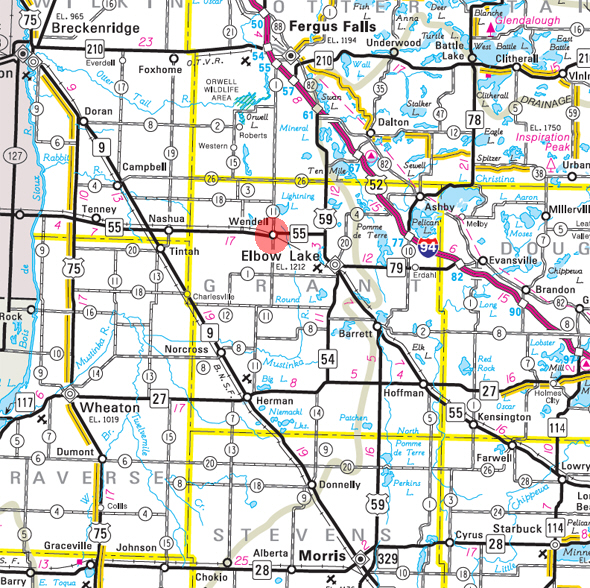 Minnesota State Highway Map of the Wendell Minnesota area 